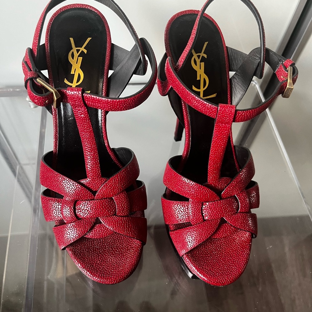 Authentic Yves Saint Laurent Red Tribute 105 Sandals